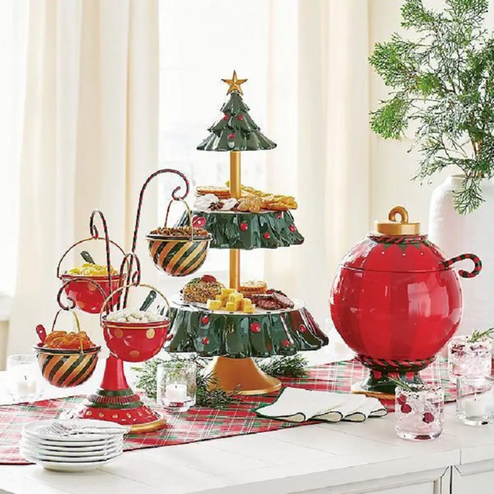 Christmas Food divider Biscuits Tray Table Supplies Fruit Holder Cake Stand Christmas Tree Dessert Plate Snack Rack