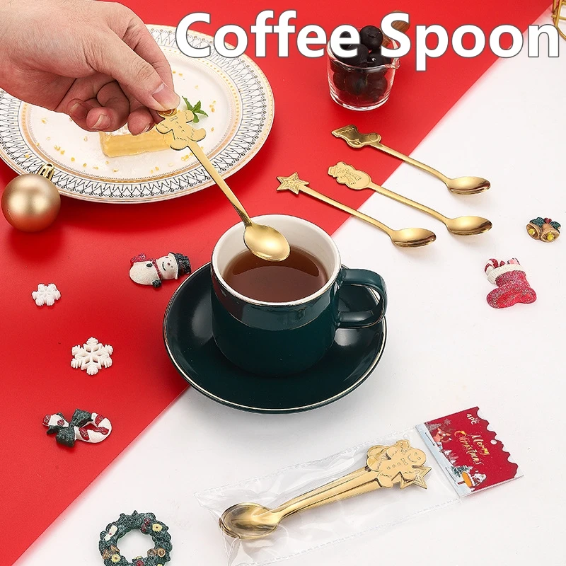 4 sztuki / zestaw świątecznych łyżeczek do kawy w stylu skandynawskim Łyżka deserowa ze stali nierdzewnej Zastawa stołowa Akcesoria kuchenne Prezenty noworoczne