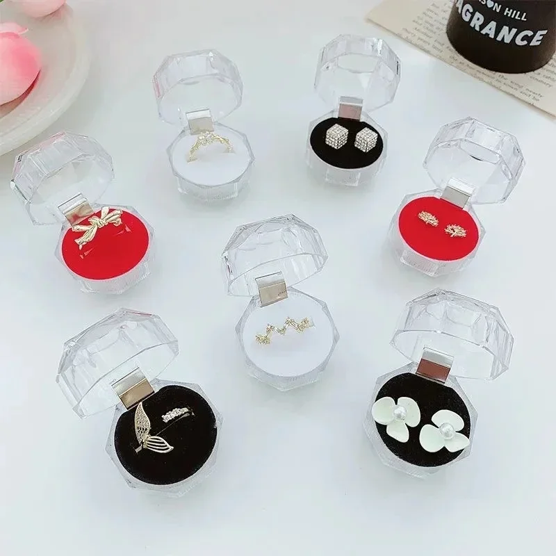 Crystal Acrylic Ring Storage Box Transparent Jewelry Display Box Wedding Packaging Ladies Ring Earrings Mini Storage Gift Box