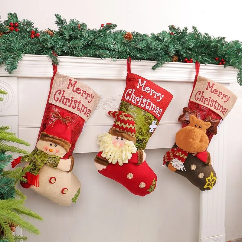 

Christmas Stocking for Giving Gift Cartoon Cute 3D Big Head Doll Thickened Hangable Gift Socks Christmas Tree Decoration Pendant