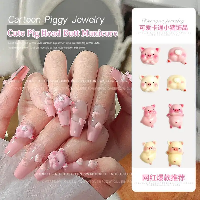 30Pcs Cartoon Kawaii Powder Blusher Pig Nail Art Charms 3D Cute Luminous Pig Head Butt Resin Nail Decorations for DIY Nails