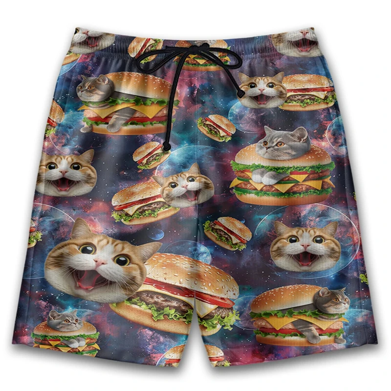 

Пляжные шорты с рисунком гамбургера для мужчин, плавки с 3D принтом в виде гамбургера, летние гавайские уличные шорты большого размера