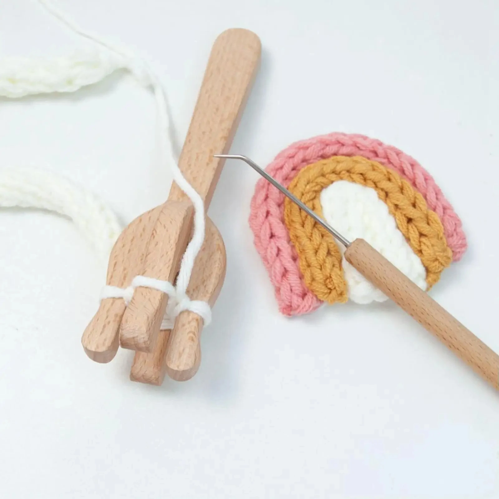 Knitting Fork and Needle Kit Wooden Hand Weaving Ancient Cording Tool Wooden Lucet Fork Weaving Needle