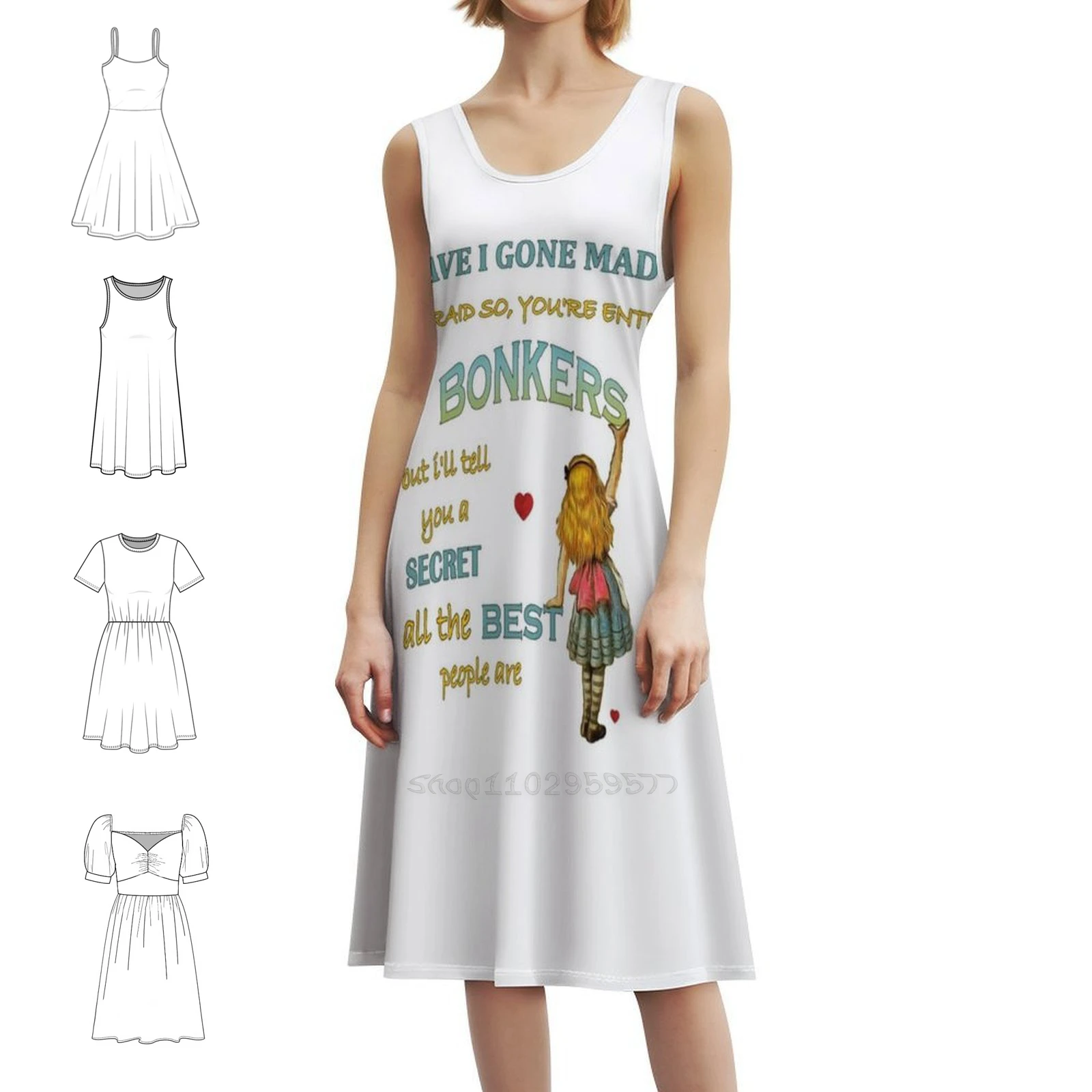Alice In Quote-You'Re Entirely Bonkers Bohemian Sleeveless Dress For Women Print Beach Party Dresses Alice In Tea Party Lewis