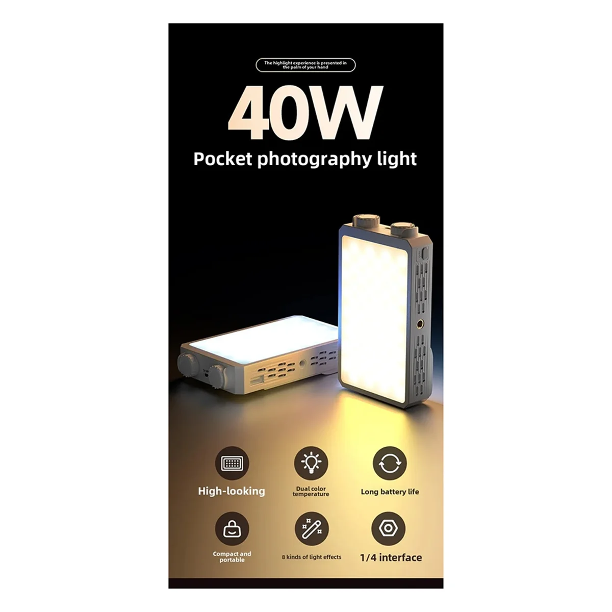 AB51 Portable LED Video Light 40W Mini Small Portable Fill Light with Built-in Rechargeable Battery, Can Charge Mobile Phone
