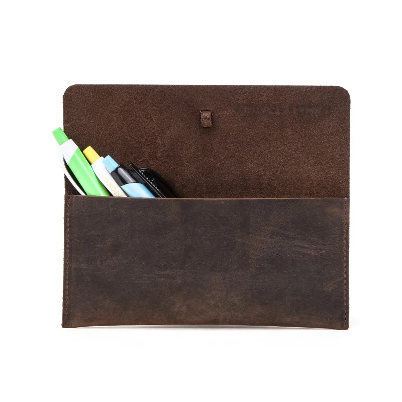 Handmade Crazy Horse Leather Pen Bag Retro Vintage Portable Tobacco Pipe Bag with Wrap Cord