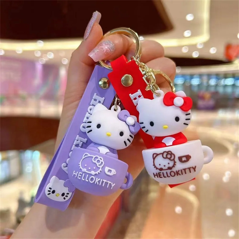 Miniso Hello Kitty Brelok do kluczy Śliczne akcesoria Sanrio Kreskówkowe ozdoby dla lalek Miękki gumowy kubek Kt Torba Breloczek do kluczy