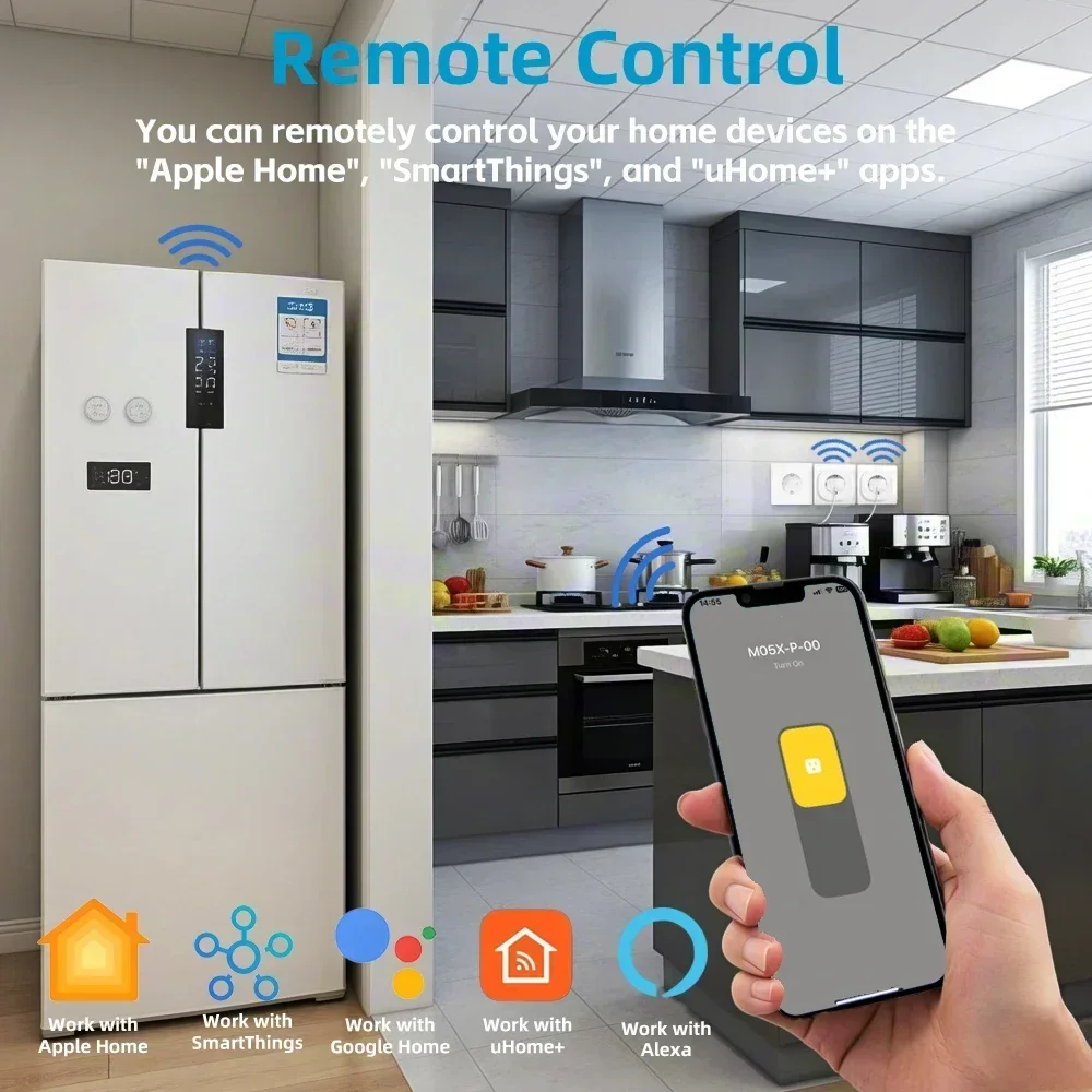 BORUIDAPLS Matter EU|FR|CH|IS Smart Plug Works Alexa Apple Home SmartThings with Remote Voice Control Timer Save Energy Metering