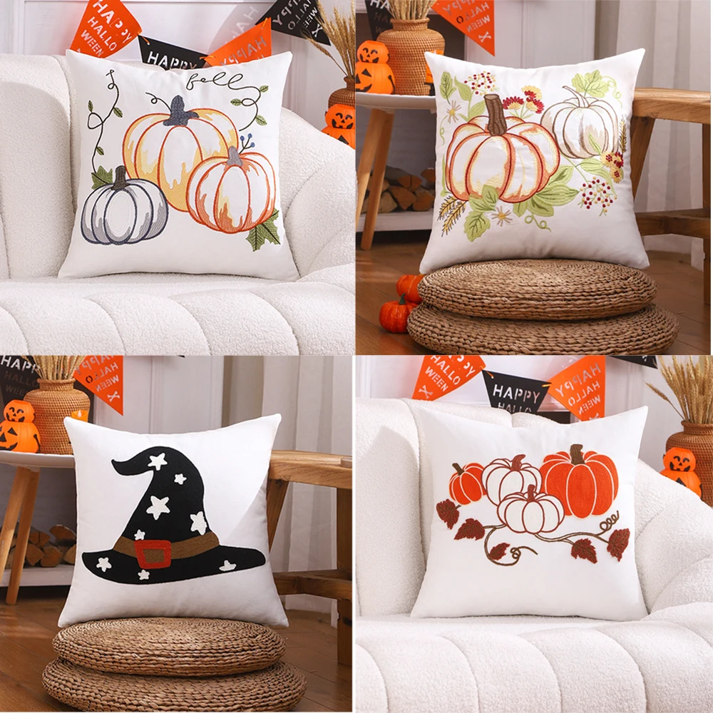 

45x45 см наволочка с вышивкой тыквы на Хэллоуин Cojines, хлопковая наволочка на День Благодарения, диван, наволочки изголовья