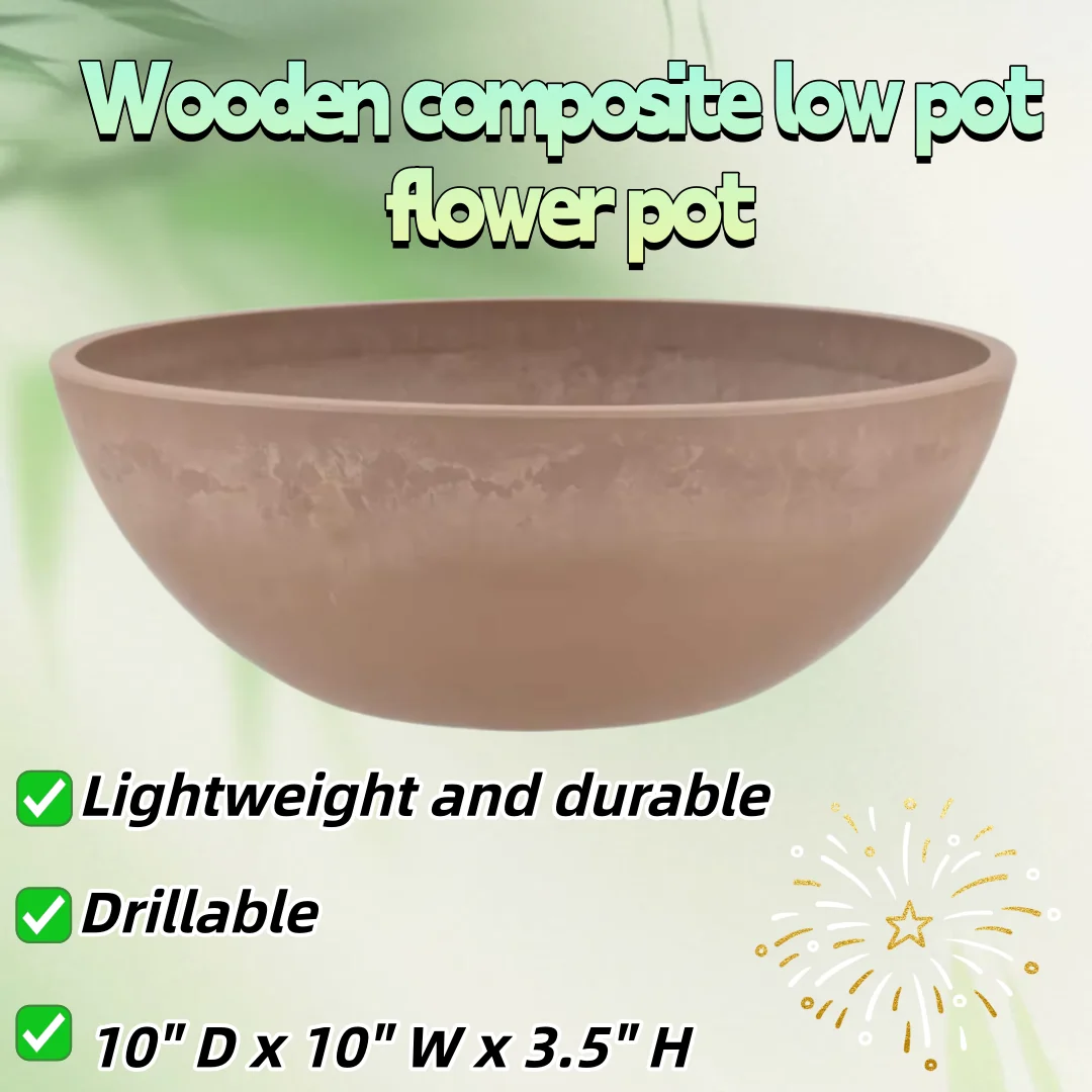 

10" Drillable Taupe Planter for Succulents Bonsai | Indoor Outdoor Shallow Pot with Drainage Holes