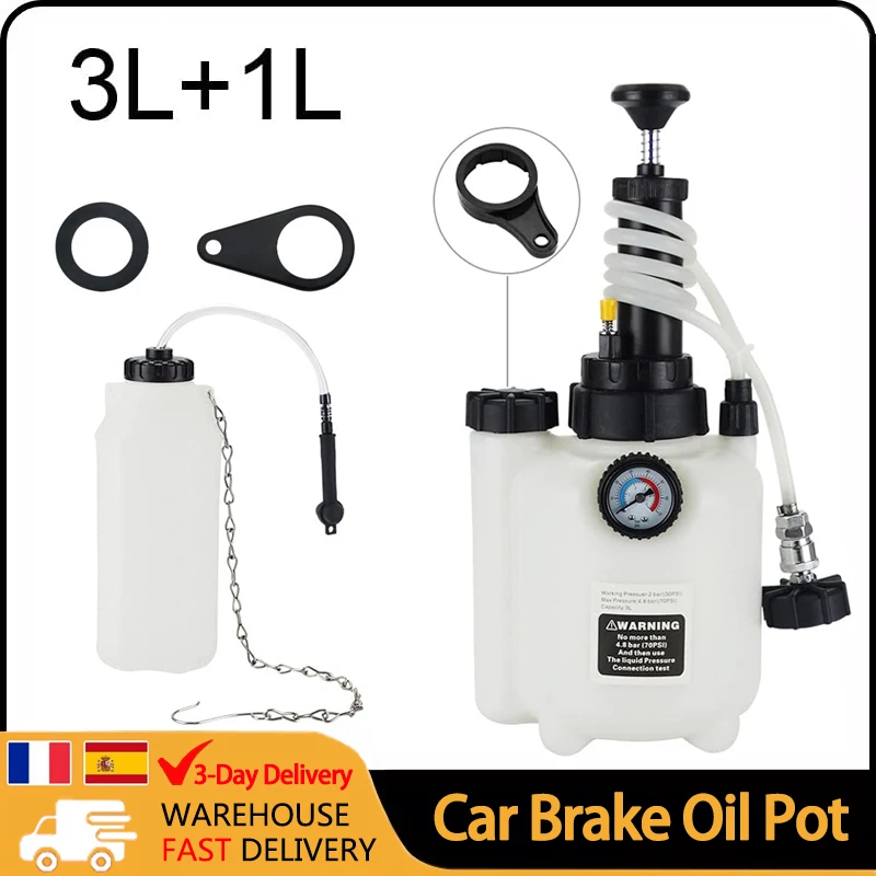 Outil de Remplacement de Réservoir d'Huile de Frein Manuel 3L pour Voiture, Purgeur de Frein Automatique, Changeur de Liquide Hydraulique, Manomètre de Purge de Frein