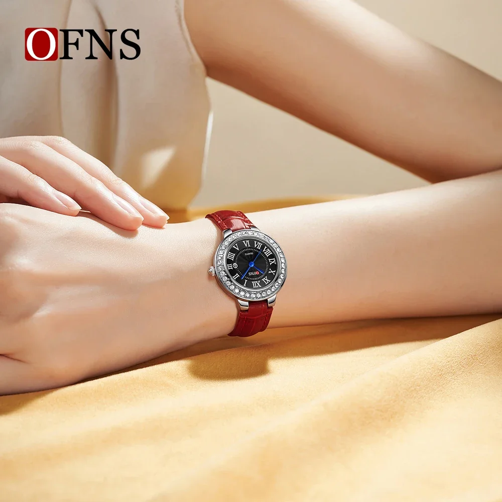 2025OFNS 5522 nuevo reloj de lujo Para mujer con cara romana calendario con incrustaciones de diamantes Relojes de cuarzo impermeables Para mujer Relojes Para Damas