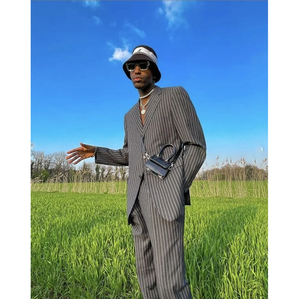 

Grey Stripe Men's Suit 2 Pieces Jacket Pants Party Dress Business Casual Social Party Work Commute Male Clothing