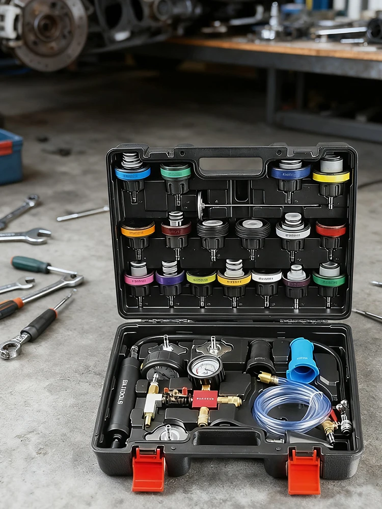 Тестер давления в радиаторе, 28 предметов, универсальный набор инструментов для вакуумной заправки охлаждающей жидкости, тестер утечки радиатора для автомобиля, мотоцикла, грузовика