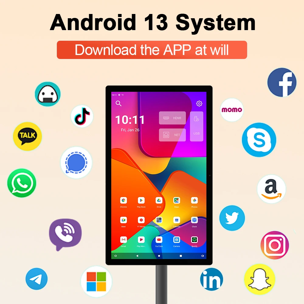 27-Inch Color Interactive Mobile Display 4+64G Smart TV Touch Screen Portable TV Portable For Office And Home USE