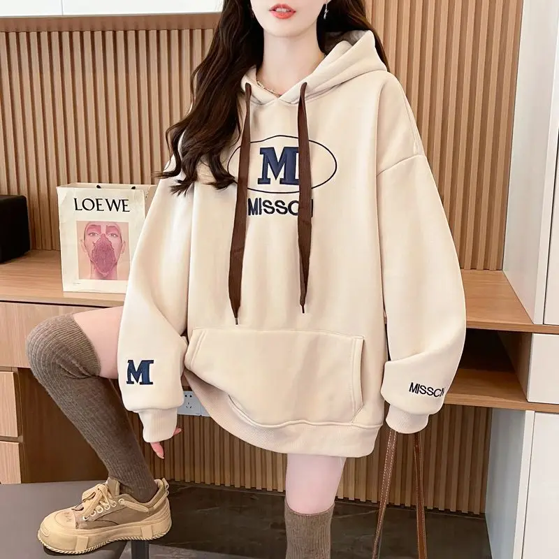 

Loose Oversize Hoodie Women's Pullover Sweatirt Spring Autumn New Sle Lazy Sle Small Size Silk Material Thin Model