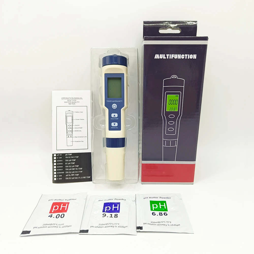 Tds pH Ec-medidor de temperatura de salinidad 5 en 1, pluma Digital, medidor de ph, Monitor de calidad del agua, probador para acuarios