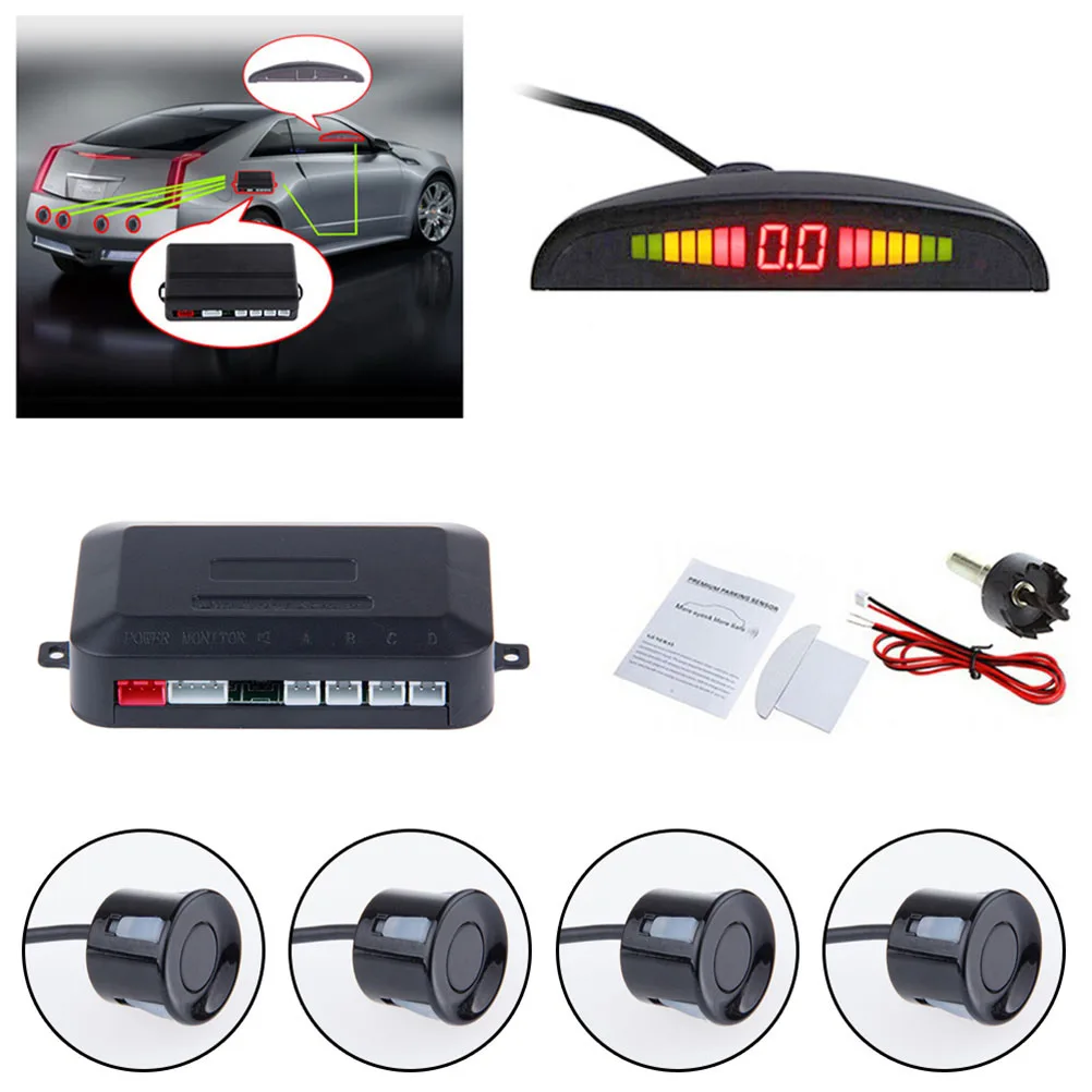 

Car Led Parking Sensor 4 Sensor System Reverse Radar Backup Monitor Full-Weather 9X6X2.2Cm Plastic Car Rear Parking System