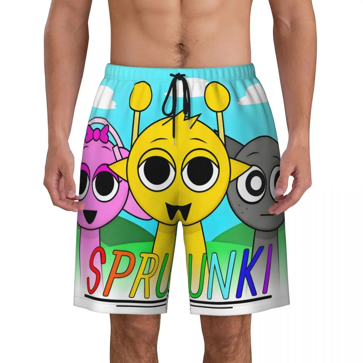 

Мужские плавки Sprunkis с героями мультфильмов, быстросохнущие пляжные шорты, шорты для плавания