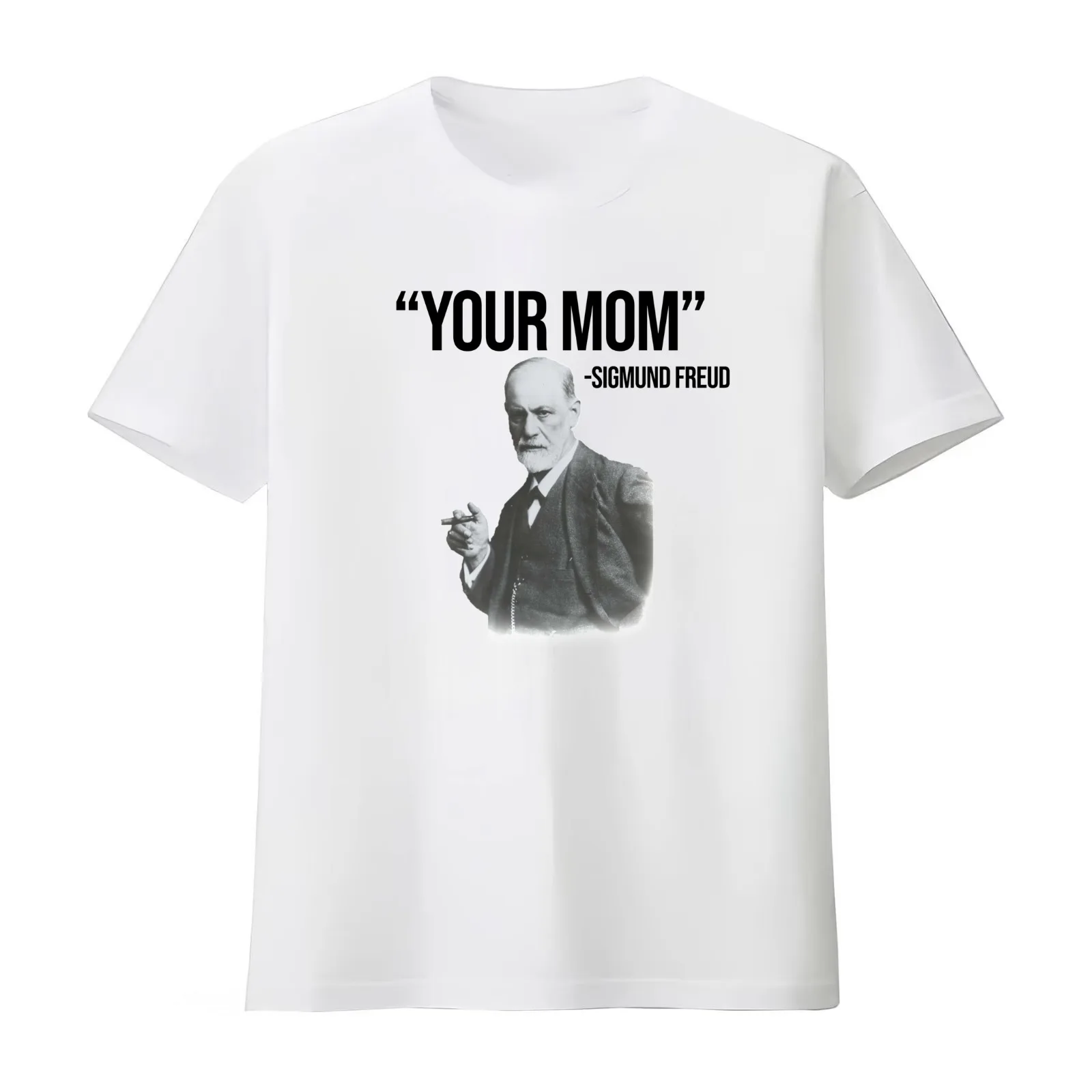 Your Mom -Sigmund Freud Black T-Shirt Summer Casual Cotton Tee Oversized Streetwear Tops Vintage Graphic Print 100% Cotton