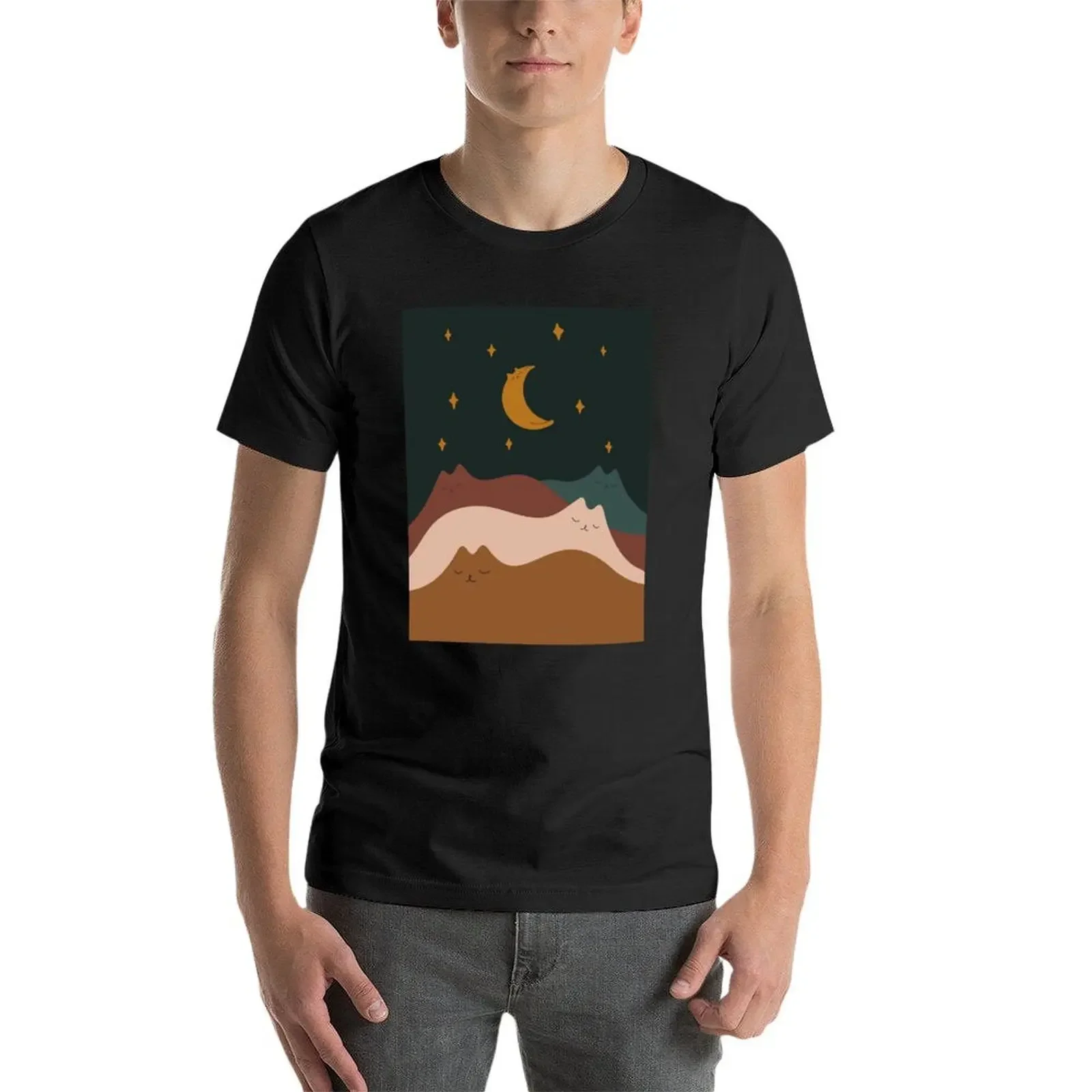 Camiseta paisagem gato para homens, tops para menino, roupa plus size, 133