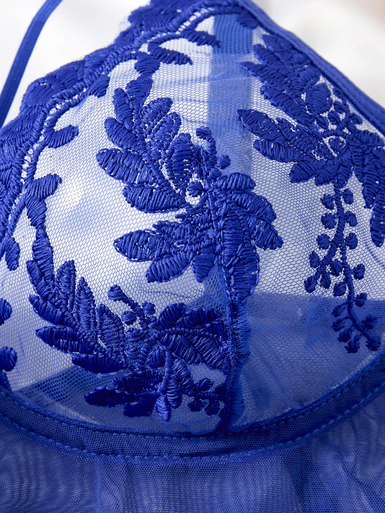 Camisola semi transparente bordada com orelha de trigo estilo campo azul feminino, elegante e confortável, design de laço ZA825066