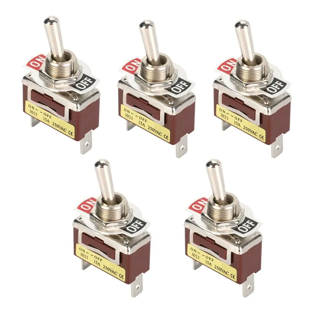 5PCS 6.3 Quick Pins Mini Toggle Switch 15A 250V 1021 2 Pin 2 Position ON-OFF Self-locking Easy Hand Control Toggle Switch Valve