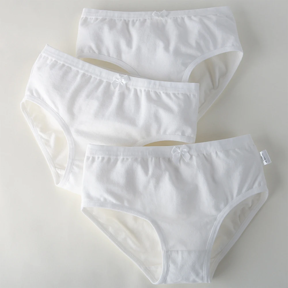 3pcs/pack Chidren Girl Dancing Underpanties White Bow Brief For Cute Child Girl UnderWear Cotton Panties Kids Teenager 4-13Y