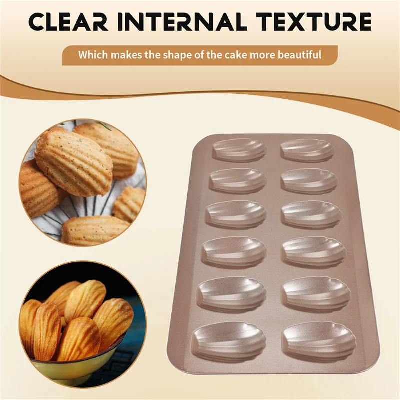 AT59 12Cup Shell Shaped Nonstick Madeleine Pan Carbon Steel Mold Baking Mould Tools
