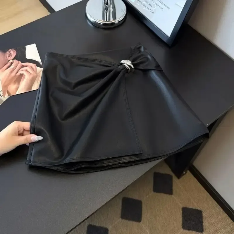 여성용 푸 스커트 솔리드 A라인 가을 겨울 하이웨이스트 미니 스커트 한국 패션 불규칙 디자인 레트로 스커트