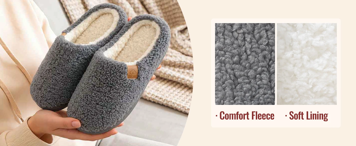 Comwarm Lockige Fleece-Hausschuhe für Damen, Memory-Schaum-Hausschuhe, Schlafzimmer-Slipper, Fellfutter, gemütliche, warme Damen-Hausschuhe – Detail 5