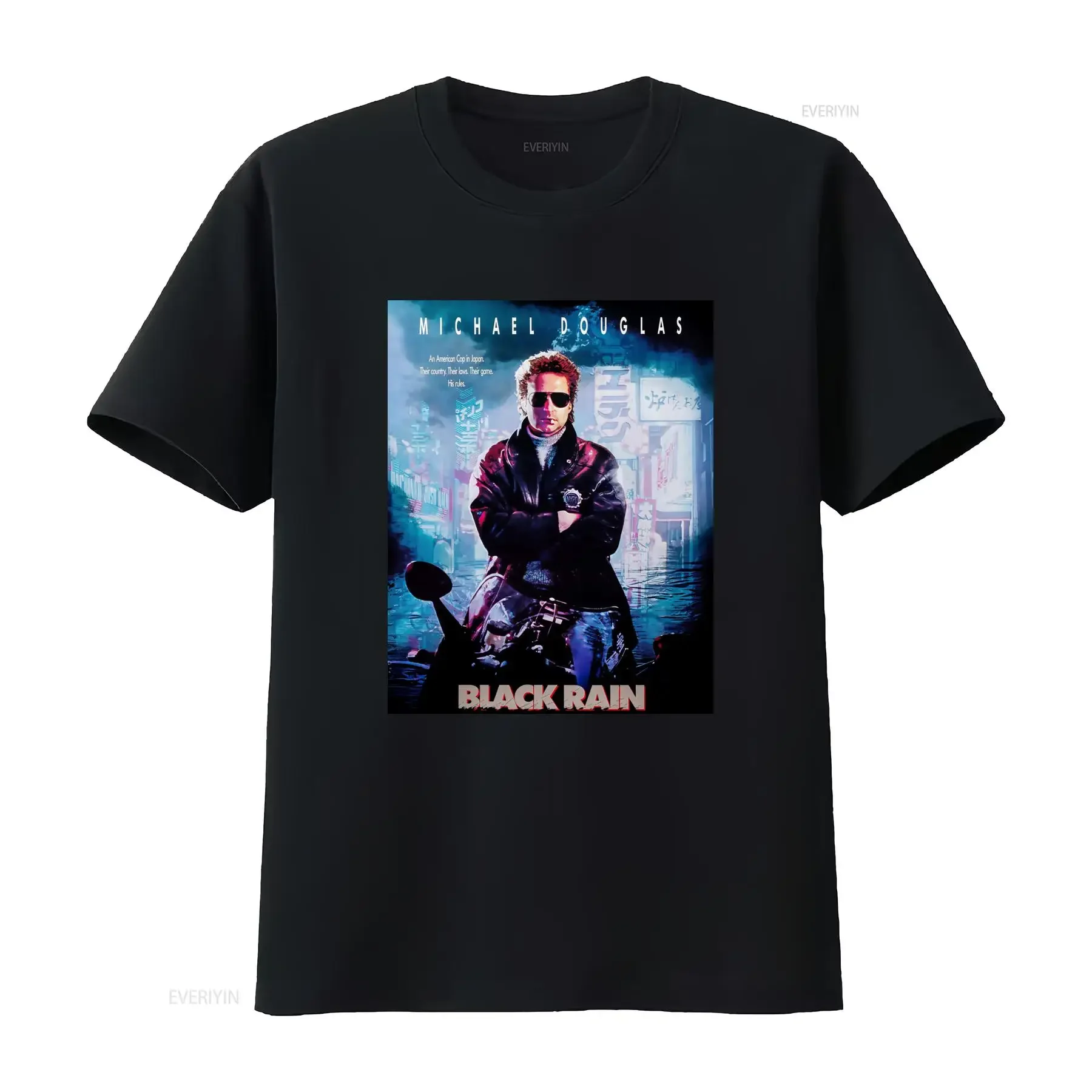 80s Action Movie Black Rain T Shirt Michael Douglas Print vintage Washed designer clothes Breathable graphic Versatile Slightly