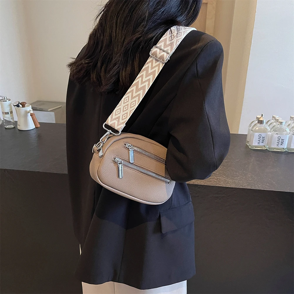 Crossbody Bag for Women Men with Adjustable Strap Sling Bag PU Leather Double Zip Shoulder Bag Chest Bag for Travel Shopping