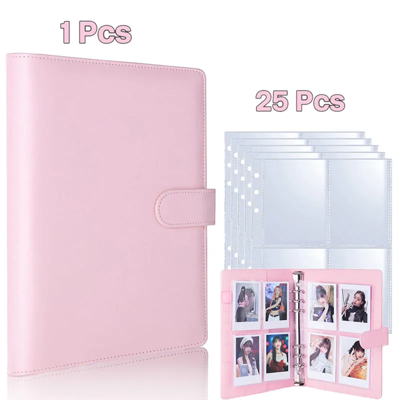 1Set Kpop Photocard Binder with 25 pages 4-Pocket Card Collector Album with 200 Card Slots PU Leather Cover Organizing Cards