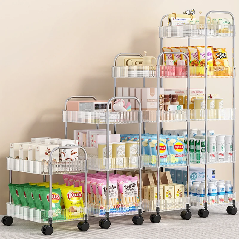 

Acrylic Rolling Cart Transparent Multi-Layer Storage Trolley Removable Hanging Basket Organizer Slim Slide Bathroom Shelf