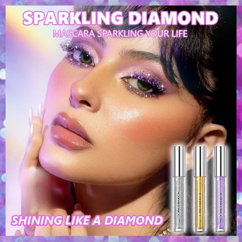 Heallor-Mascara à paillettes de diamant, maquillage des yeux de fête de vacances, séchage rapide, longue durée, étanche, optique de curling, cils brillants, C