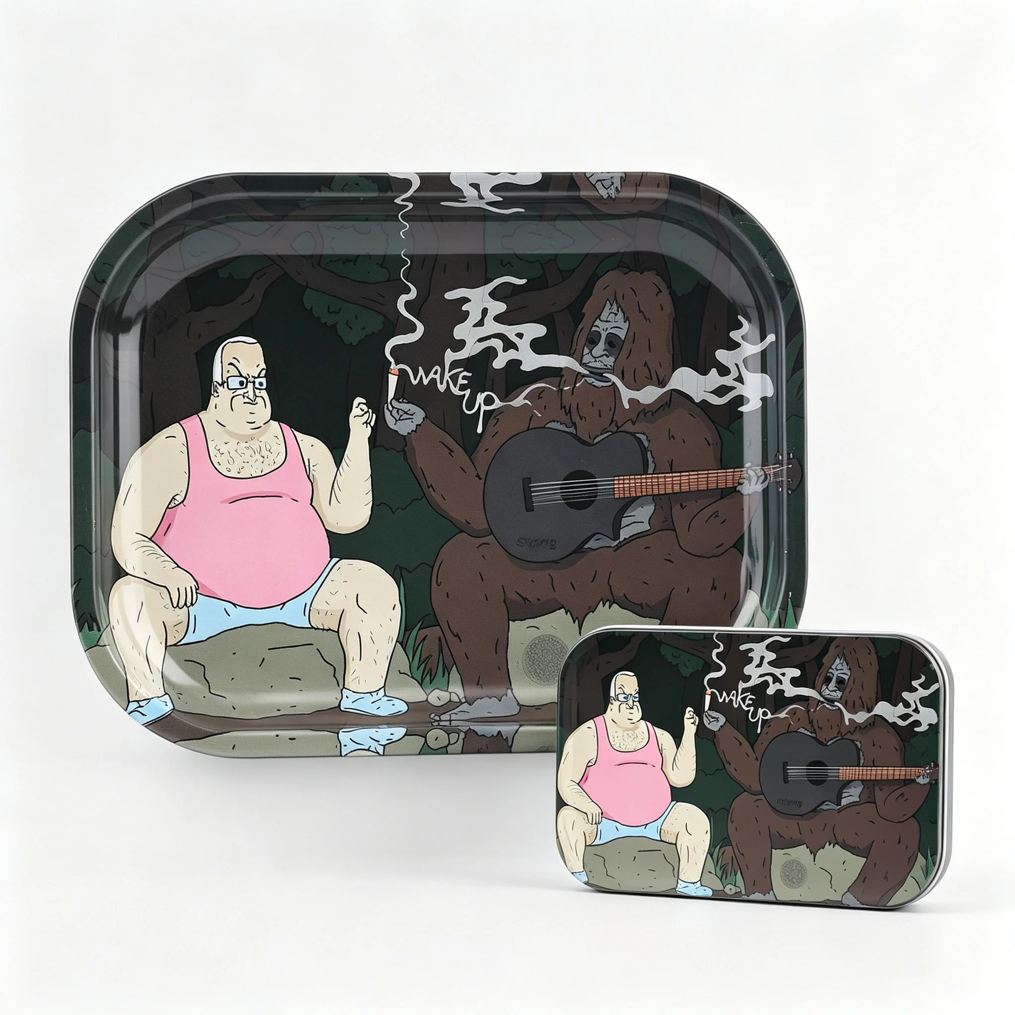 Cartoon Gorilla 2-Piece Portable Rolling Tray Set with Airtight Tin Box - Herb Preparation And Storage Kit