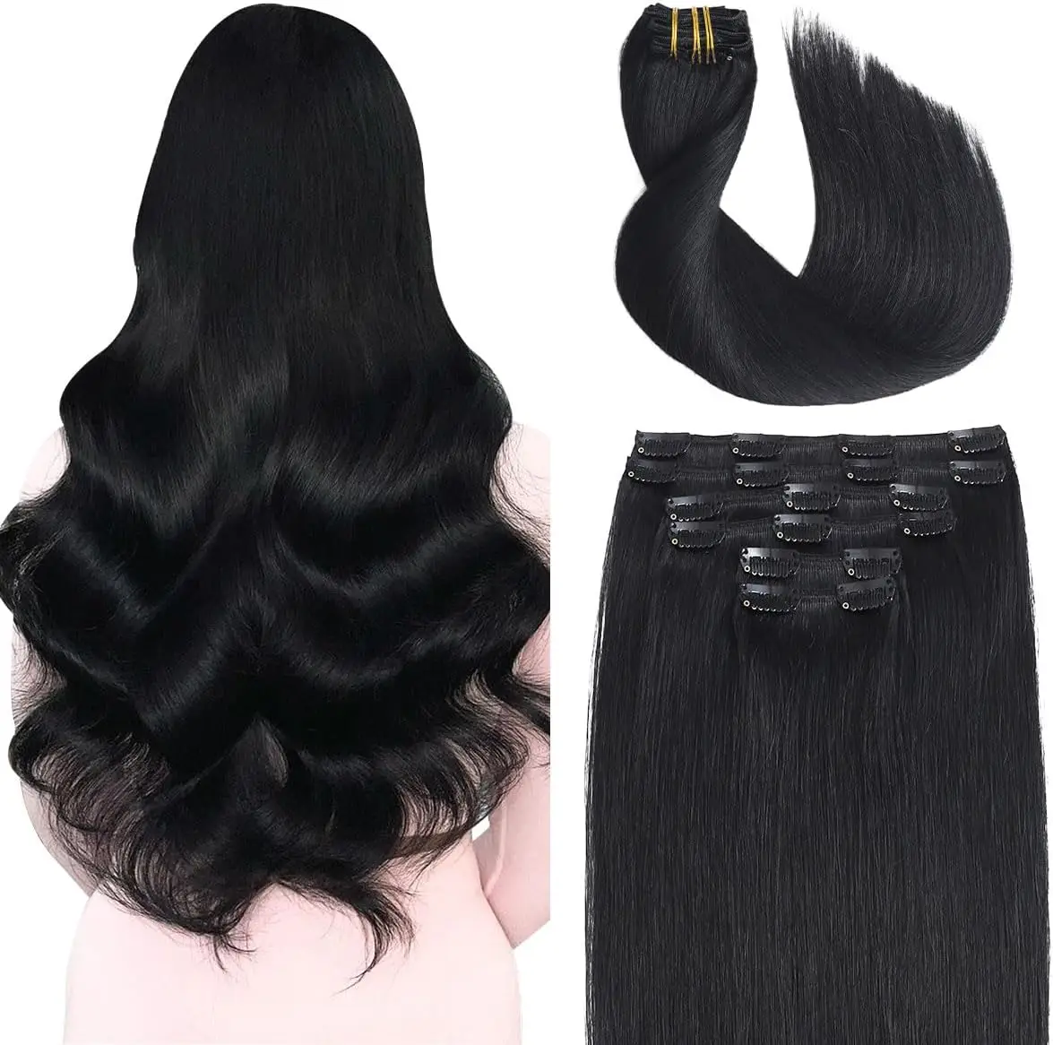 كليب في الشعر 14-22 بوصة 100% وصلة إطالة شعر طبيعي طبيعي لمقاطع شعر بشري لعذراء وصلات شعر طبيعية حقيقية