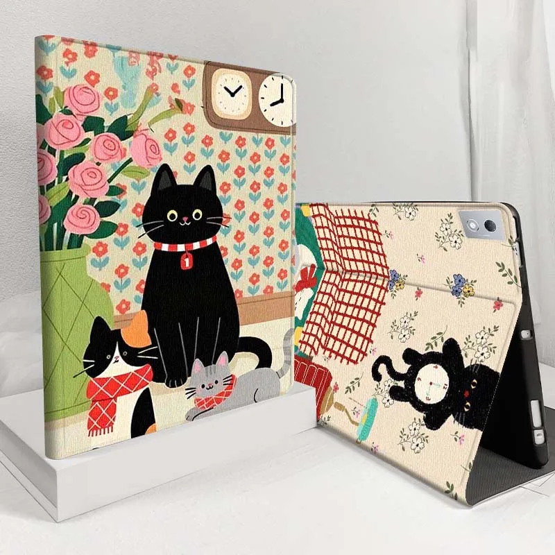 

Retro Cat Cute Illustration Case For Lenovo Pad Tab Legion Xiaoxin Y900 Y700 K10 M10 P11 3rd Pro GT Plus Gen Cover Tablet
