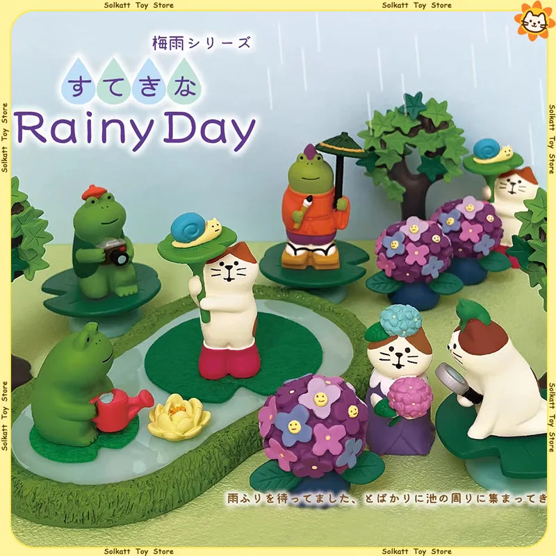 Rainy Day Zakka Figurine Cat Frog Hydrangea Japanese Style Home Decor Miniatures Handcrafted DIY Desktop Ornament Resin Gifts