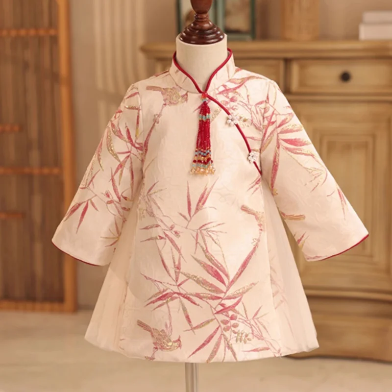 

2025Girls' New Style Tang Suit Chinese New Year Embroidered High-end Princess Dress