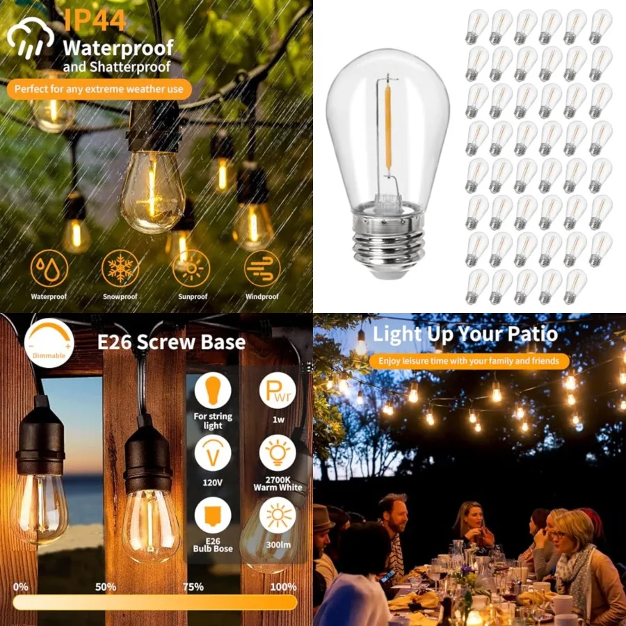 S14 LED Replacement Light Bulbs E26 Screw Base Shatterproof Edison Bulbs for Outdoor String Lights 120V 1W Dimmable Light Bulbs