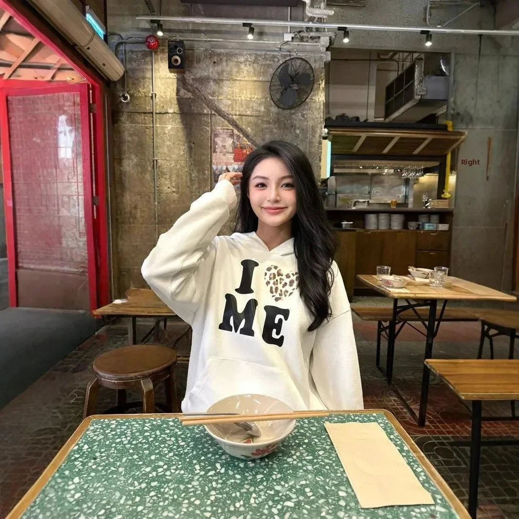 

Loose Women's Hoodie Thin Printed Casual Outerwear Polyester Fiber Autumn Winter New Style Hat Pocket Slimming Versatile Top