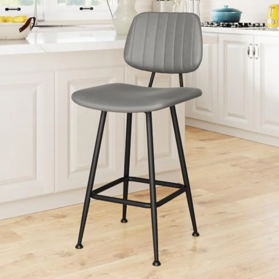 

Leather Bar Stools Counter Height Barstools with High Backrest Bar Chairs for Kitchen Island with Heavy Duty Metal Base Gray