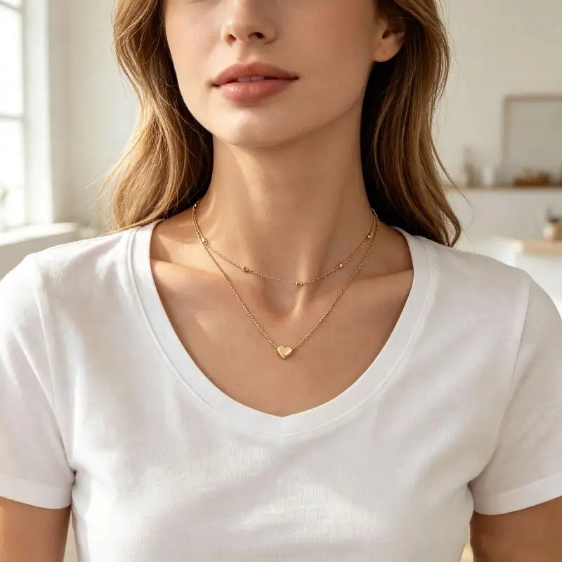 2pcs Metal Heart Pendant Necklace Layered Collarbone Chain Zinc Alloy Jewelry For Women Dating And Sweet Layered Outfit Styling