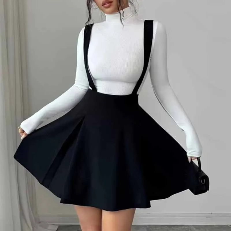 2026 New Women Skirt Elegant Slim Solid Folds A-LINE Mini Suspenders Skirt Women Skirts for Women Faldas Skirts Q7028