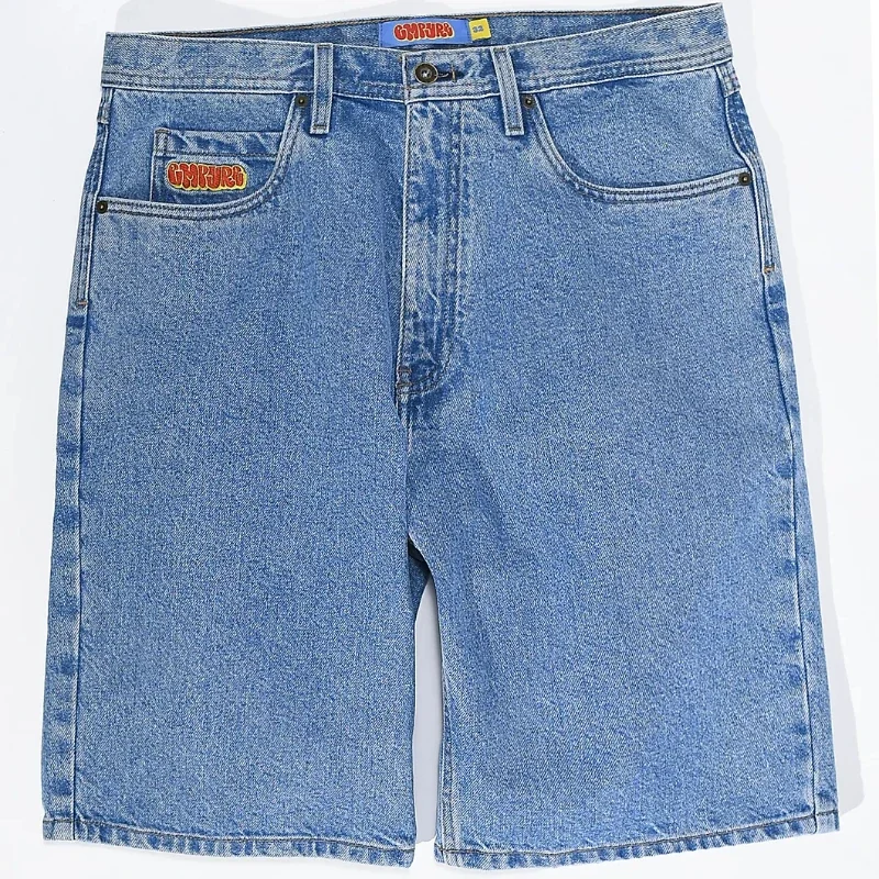 Shorts en denim brodés à motif de dessin animé pour hommes, bleu profond, streetwear rétro, Harajuku, Hip Hop, short d'été Y2K, nouveau