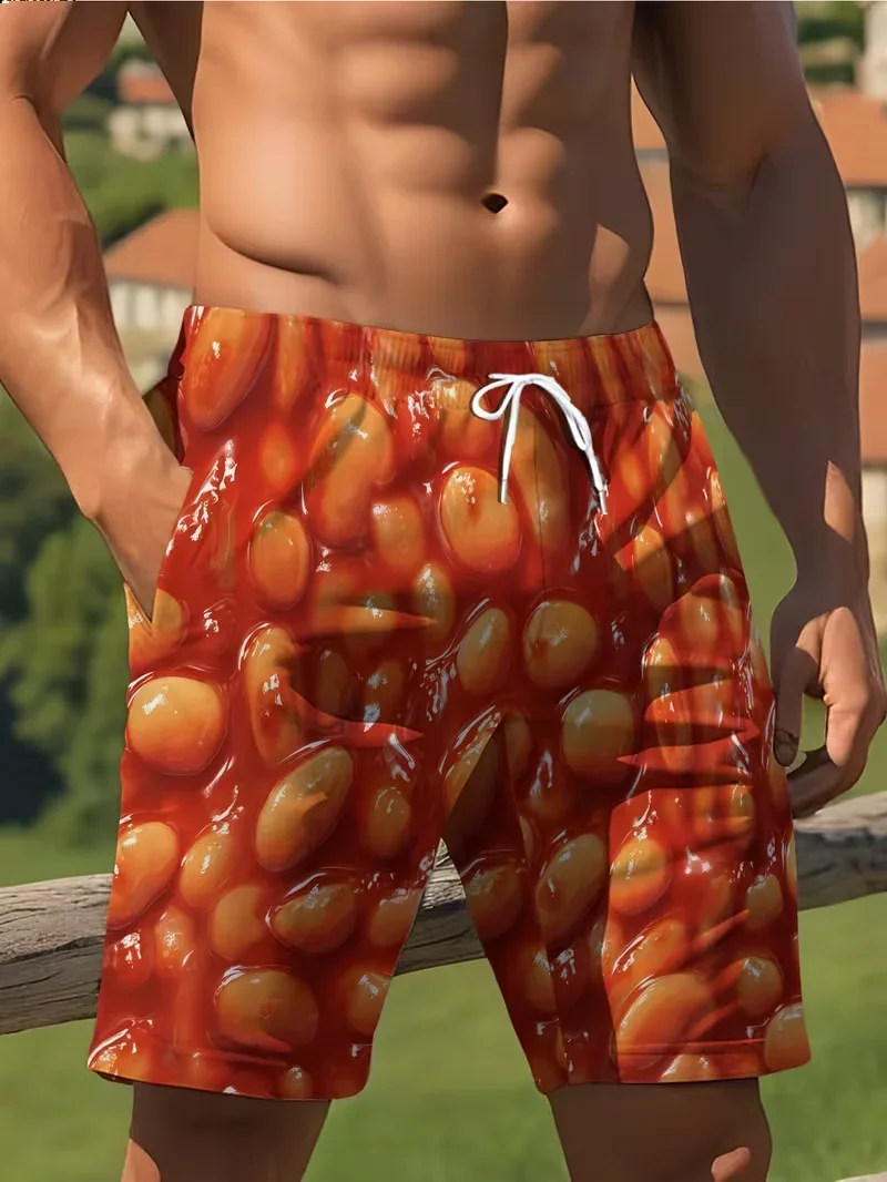 Lustige 3D-Druck-Schwimmshorts für Herren mit Fake-Crack-Ausschnitt, Sommer, schnelltrocknend, elastischer Bund, neuartiger Tier- und Lebensmitteldruck, Strand-Boardshorts – Detail 6