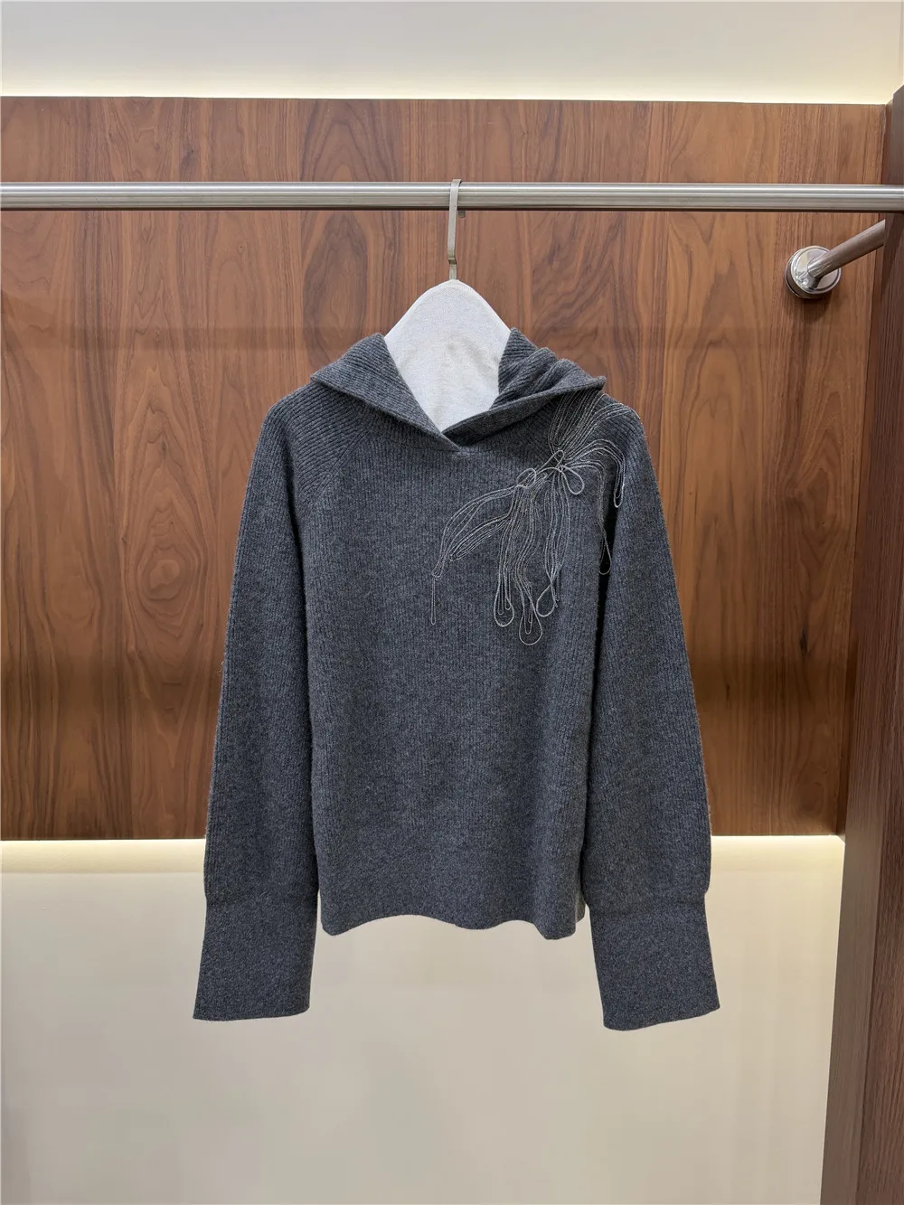 Women's Heavy-Embellishment Hooded Cashmere Knit Pullover Sweater