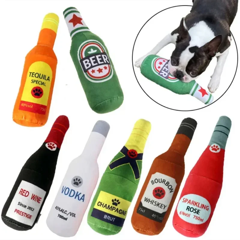 Interactive Pet Toy, Champagne Beer Bottle Shape, Plush Stuffed Vodka Molar, Small Dog, Large Dog, Creative Boredom Toy